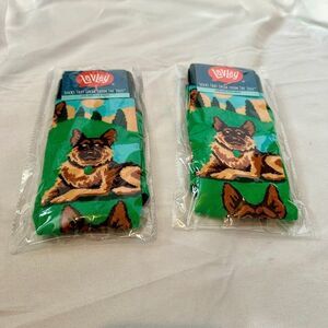 Lavley German Shepherd Novelty Socks Dog Lover Green Crew Socks 2-Pair Pack NIP